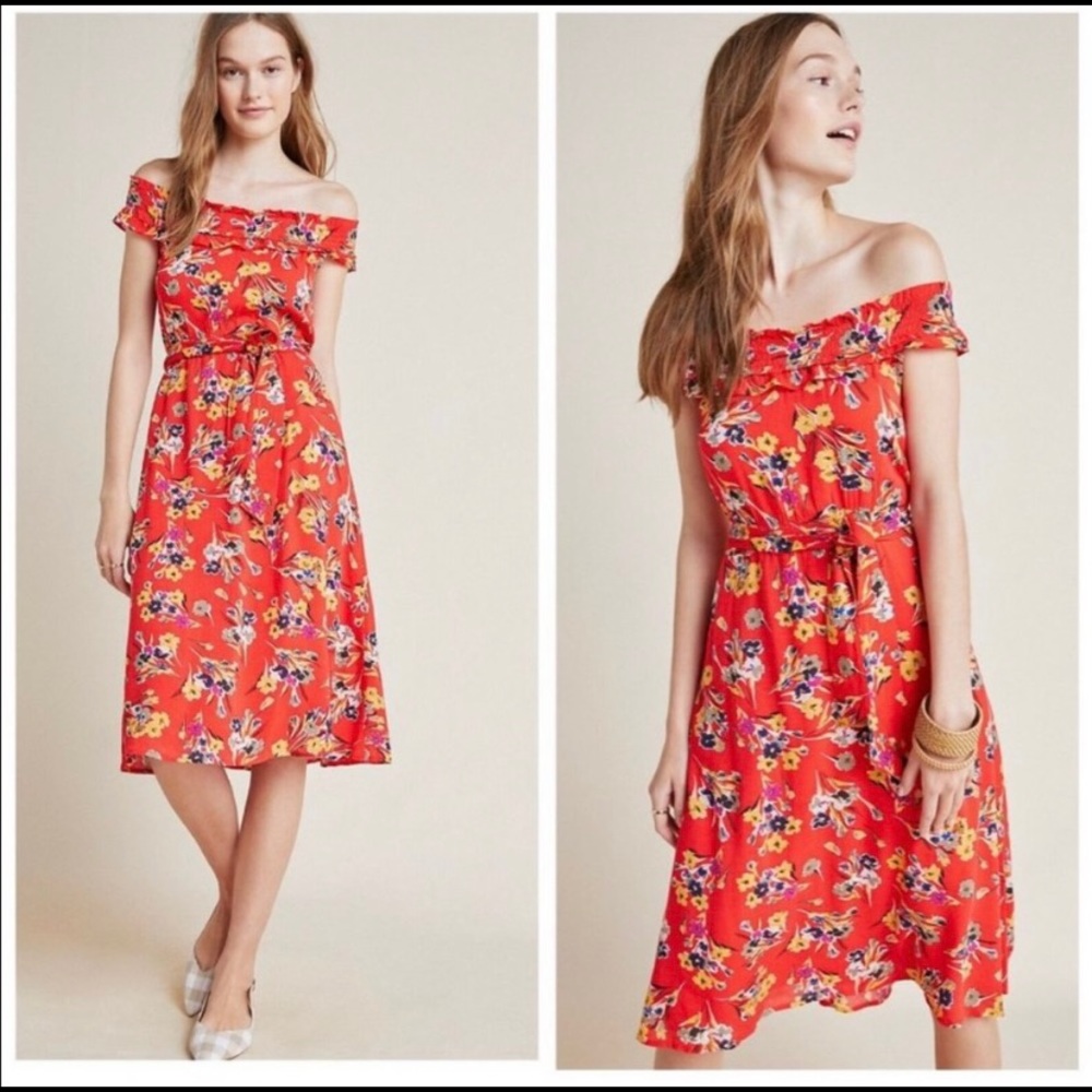Red Floral Anthropologie dress, size 8.